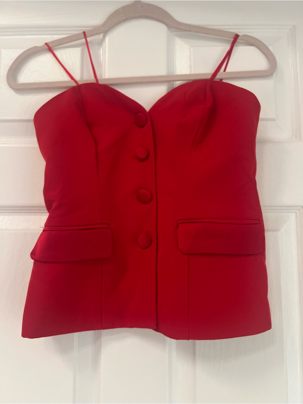 Red Button-Front Bustier Top